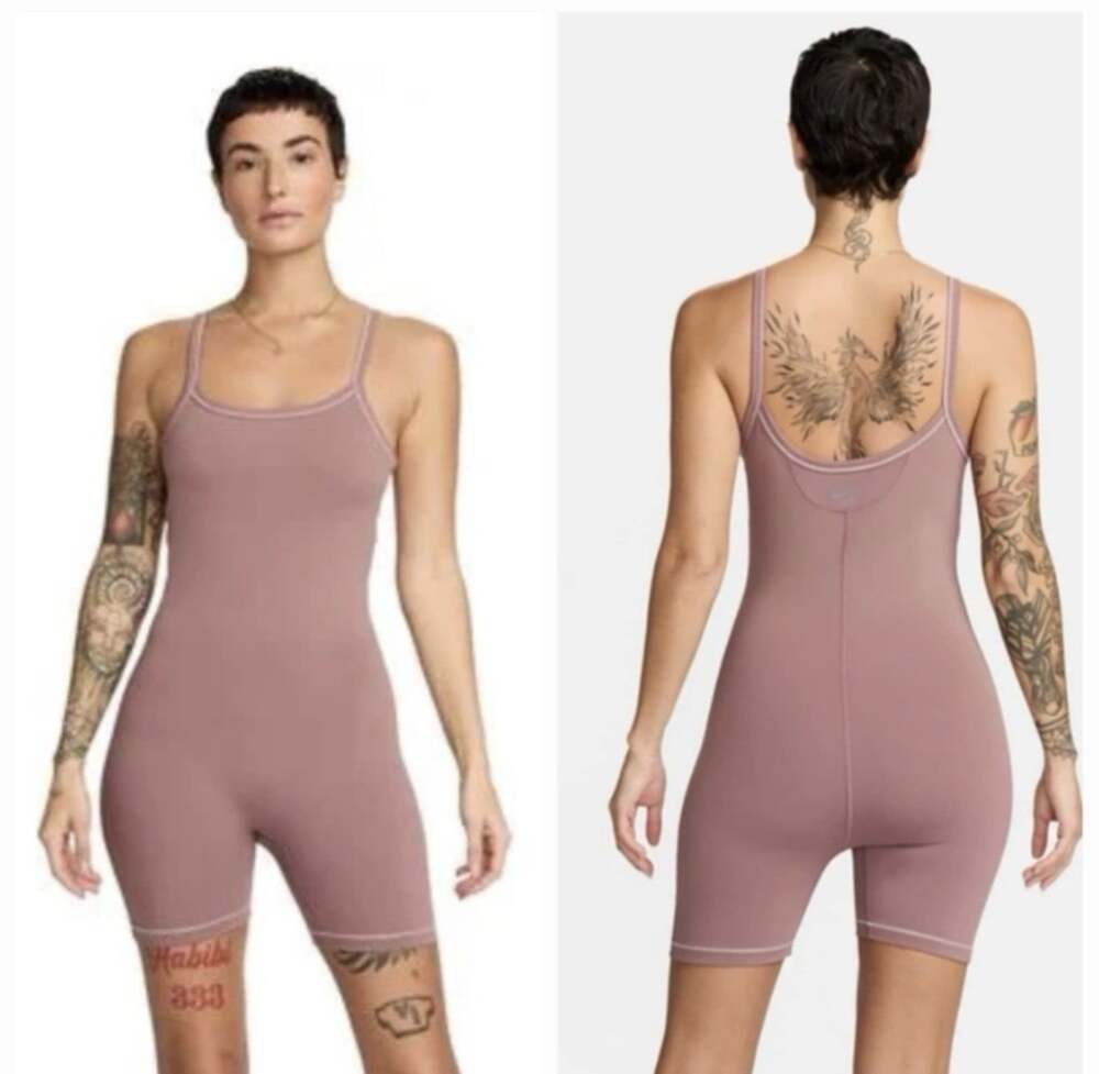 NEW Nike Women's One Dri-Fit Spaghetti Strap Short bodysuit - Training Mauve XL